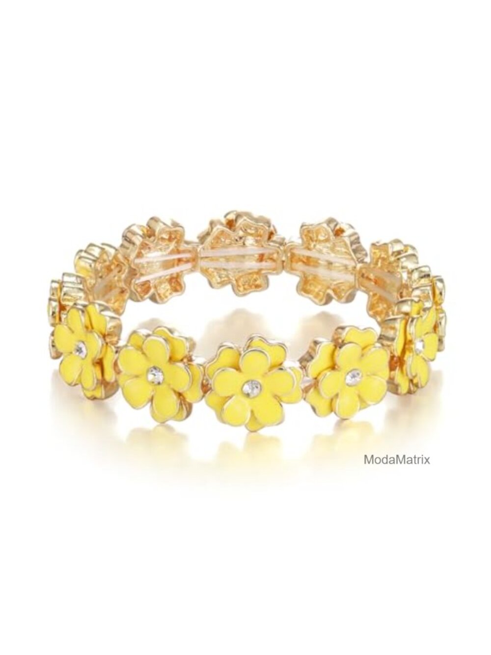 Enamel Flower Bracelet for Women, Gold-Tone Adjustable Stretch Wedding Party